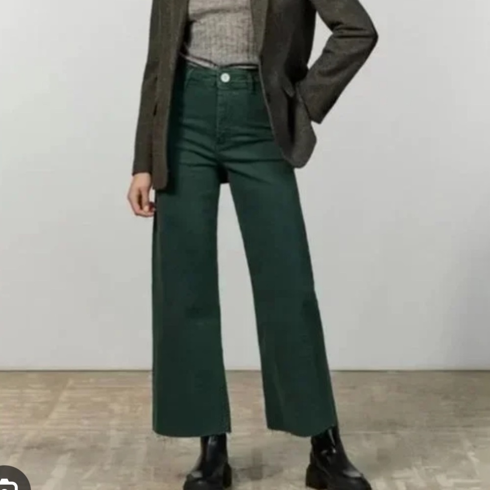 zara marine straight dark green jeans sz 0
